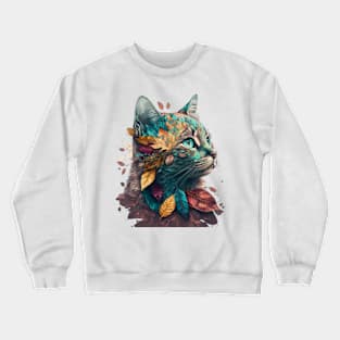 A nice cat with tree leaves Crewneck Sweatshirt